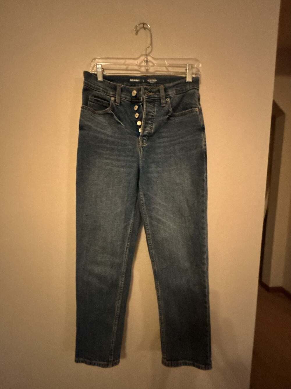 Old Navy Sky-Hi Straight Jeans Size 2 Dark Blue Button Fly Denim